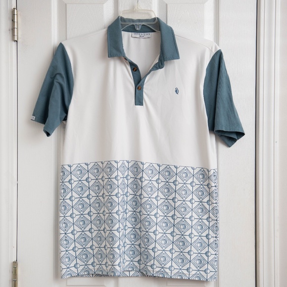 Smith & Quinn Golf Polo Shirt Mens M Golf Ball Print White Blue Logo Unique Polo - Picture 1 of 6